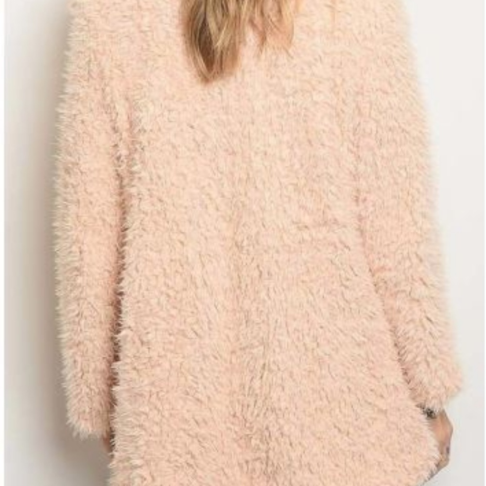 Open front blush faux fur teddy coat - Picture 2 of 8